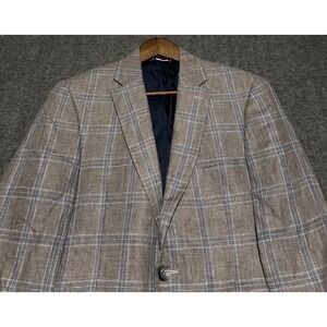 Tommy hilfiger 100% linen blazer mens plaid windowpane size 36R